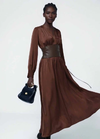 Коричневое вечернее, кэжуал платье а-силуэт SHEIN однотонное
