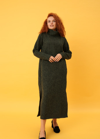 Темно-зелена кежуал сукня пальто з кишенями міді довжини INNOE однотонна