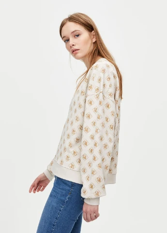 Молочный свитшот Pull & Bear надпись без декора (251916865)