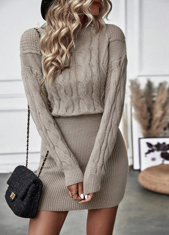 Сіро-бежева кежуал сукня сукня светр SHEIN однотонна