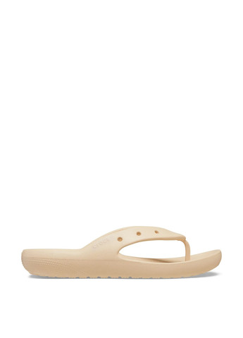 Бежевые пляжные, кэжуал вьетнамки Crocs с логотипом, с перфорацией