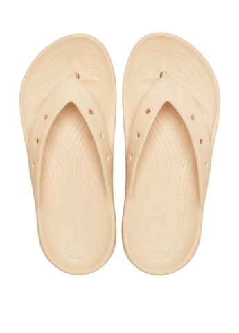 Бежевые пляжные, кэжуал вьетнамки Crocs с логотипом, с перфорацией