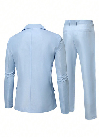 Светло-голубой демисезонный костюм (жакет, брюки) брючный SHEIN