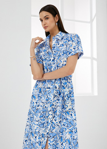 Синее кэжуал платье рубашка KOTON с цветочным принтом