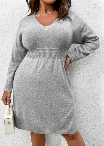 Светло-серое кэжуал платье платье-свитер SHEIN однотонное