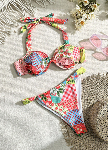 Комбинированный летний купальник раздельный SHEIN