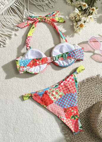 Комбинированный летний купальник раздельный SHEIN