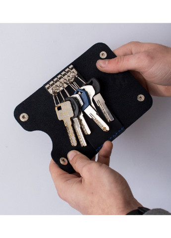 Ключниця чорна синя, 6 карабінів, натуральна шкіра SD Leather ключница (252088530)