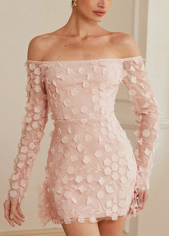 Персикова коктейльна сукня з відкритими плечима SHEIN однотонна