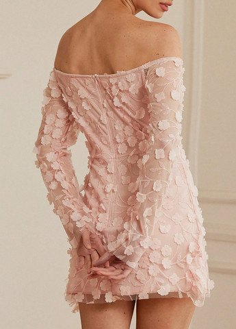 Персикова коктейльна сукня з відкритими плечима SHEIN однотонна