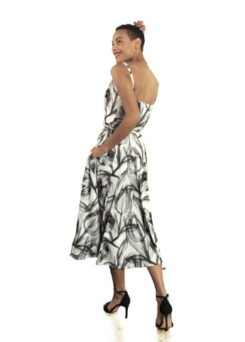 Комбинированное коктейльное платье анхела клеш, с пышной юбкой, на запах BYURSE с цветочным принтом