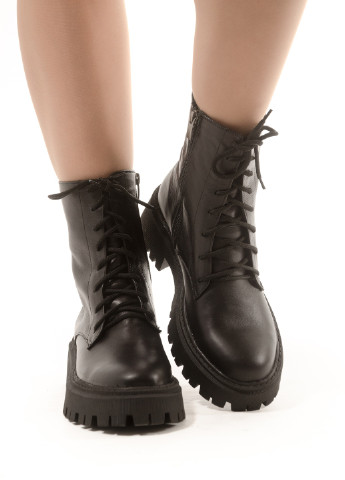 Черевики жіночі шкіряні чорні на шнурівці INNOE ботинки (255270615)