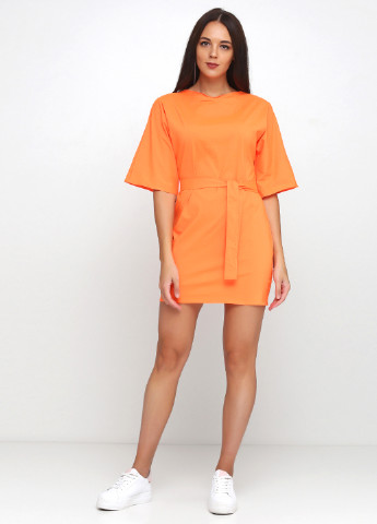 Оранжевое кэжуал платье платье-футболка Podium однотонное
