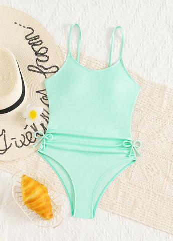 Світло-бірюзовий літній купальник суцільний, майо SHEIN