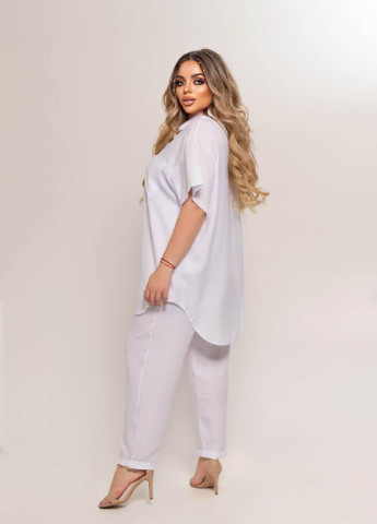 Жіночий лляний костюм сорочка та штани білого кольору 359209 New Trend (256454481)