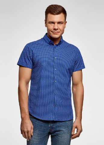 Светло-синяя кэжуал рубашка с геометрическим узором Oodji