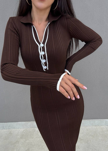 Кавова кежуал сукня силуетна, сукня светр No Brand однотонна