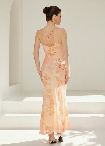 Персикова кежуал сукня з відкритою спиною SHEIN з квітковим принтом