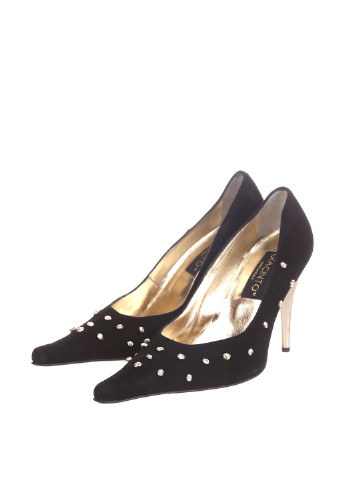 Черные женские кэжуал туфли с аппликацией на высоком каблуке - фото