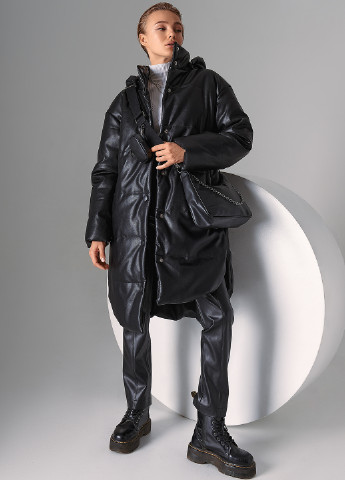Черная зимняя утепленная куртка из черной кожи Gepur