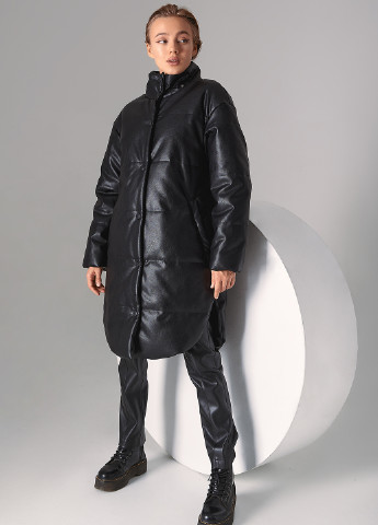 Черная зимняя утепленная куртка из черной кожи Gepur