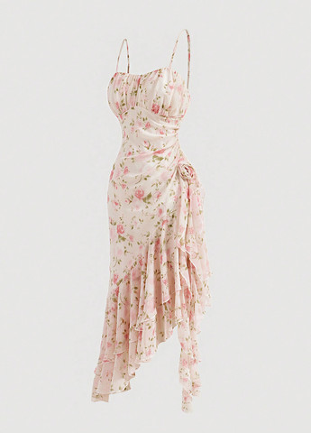 Молочное вечернее, кэжуал платье силуэтная, с открытой спиной SHEIN розы