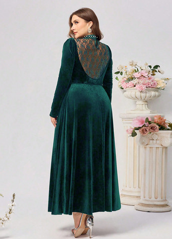 Темно-зеленое вечернее платье клеш, а-силуэт SHEIN однотонное