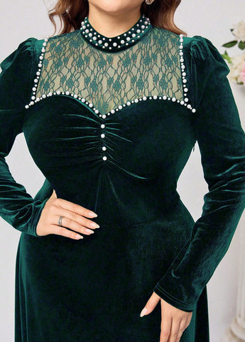 Темно-зеленое вечернее платье клеш, а-силуэт SHEIN однотонное