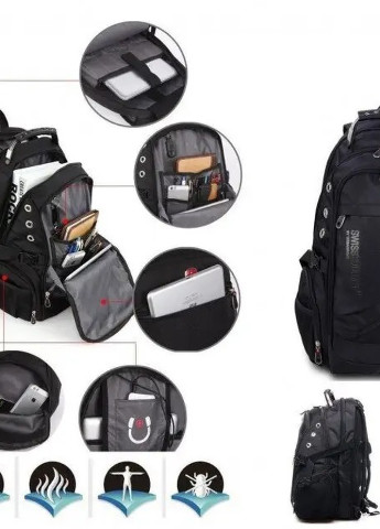 Рюкзак с влагозащитой с USB и AUX + Дождевик SWISSGEAR (251700119)