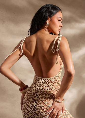 Кремова пляжна сукня з відкритою спиною SHEIN однотонна