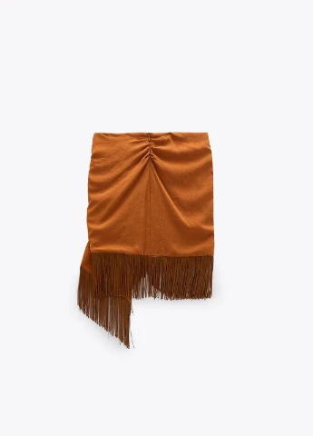 Коричневая кэжуал однотонная юбка Zara