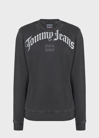Свитшот Tommy Jeans - Свободный крой надпись темно-серый кэжуал хлопок, трикотаж - (274284915)