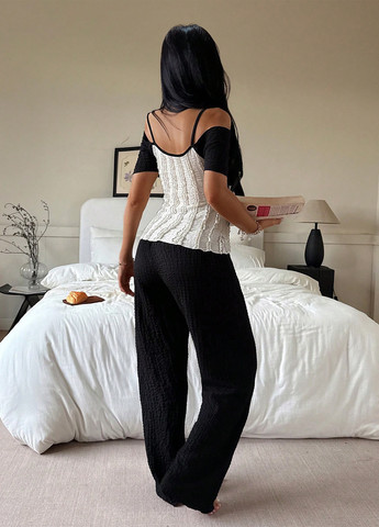 Чорно-біла всесезон піжама (майка, штани) майка + штани SHEIN