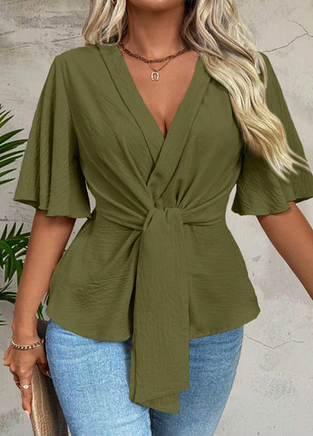 Хакі блуза з баскою SHEIN