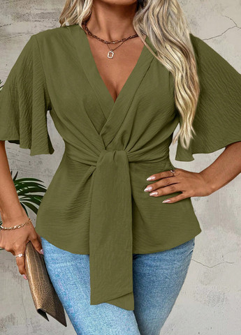 Хакі блуза з баскою SHEIN