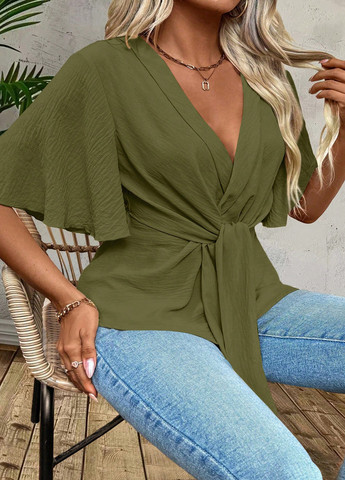 Хакі блуза з баскою SHEIN