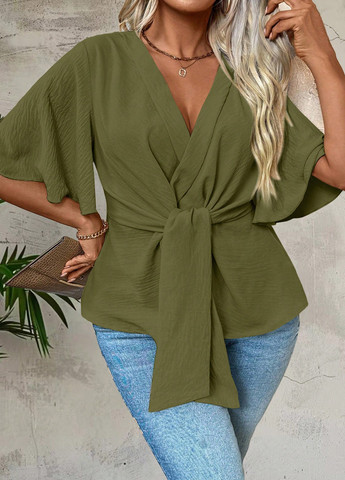 Хакі блуза з баскою SHEIN