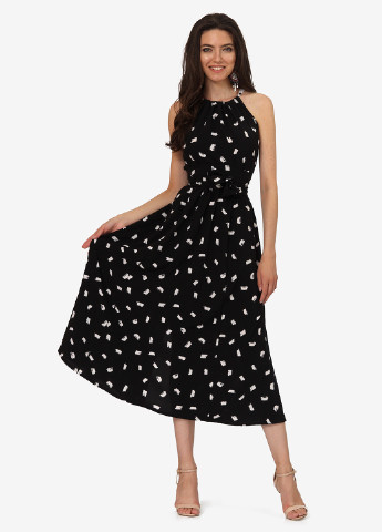 Чорно-білий кежуал сукня, сукня кльош Lila Kass з абстрактним візерунком
