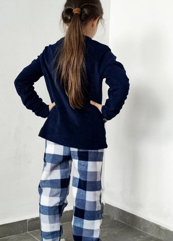 Темно-синяя зимняя детская теплая пижама на девочку из флиса Pijamoni