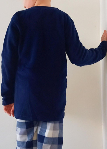 Темно-синяя зимняя детская теплая пижама на мальчика из флиса Pijamoni