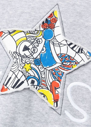 Yumster свитшот утепленный с рисунком и вышивкой, серый рисунок серый кэжуал хлопок