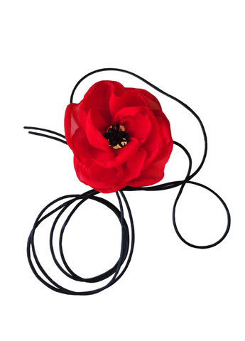 Чокер на шию квітка з трояндою на шнурку червоного кольору, прикраса на шию шифонова троянда Ksenija Vitali (261855921)