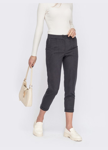 завужені штани із замші з підворотами темно-сірі Dressa (261853376)