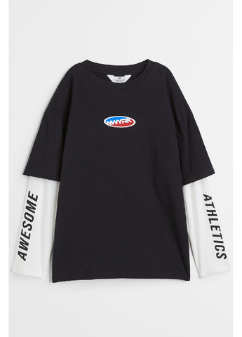 Черно-белый демисезонный повседневный лонгслив H&M с надписями