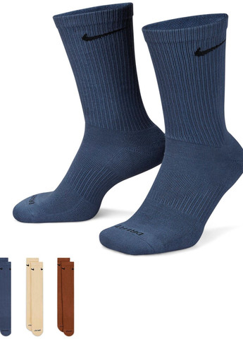 Сині шкарпетки u nk everyday plus cush crew синій, коричневий, бежевий unisex 38-42 Nike (262297424)