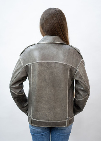 Оливкова демісезонна жіноча шкіряна куртка весна Fabio Monti