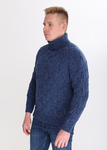 Синій зимовий светр чоловічий синій меланж зимовий з горлом косами Pulltonic Прямая
