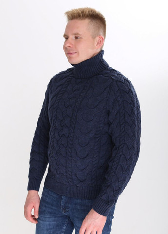 Темно-синий зимний свитер мужской темно-синий зимний вязаный косами Pulltonic Прямая
