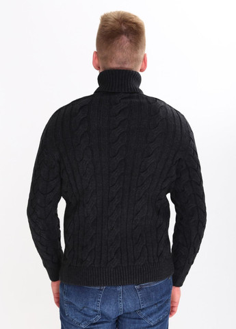 Черный зимний свитер мужской черный теплый с горлом и косами Pulltonic Приталенная