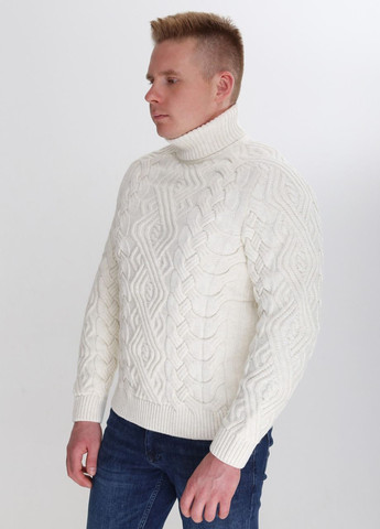 Молочный зимний свитер мужской молочный теплый с горлом и косами Pulltonic Приталенная